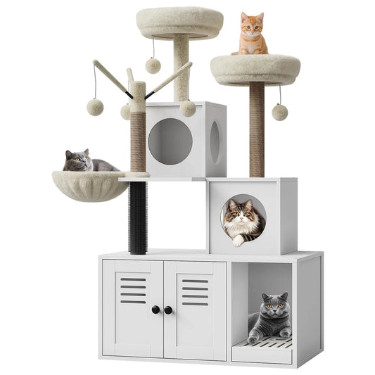 HiMISSCN Litter Box Enclosure Cat Tree 2 In 1 Hideaway