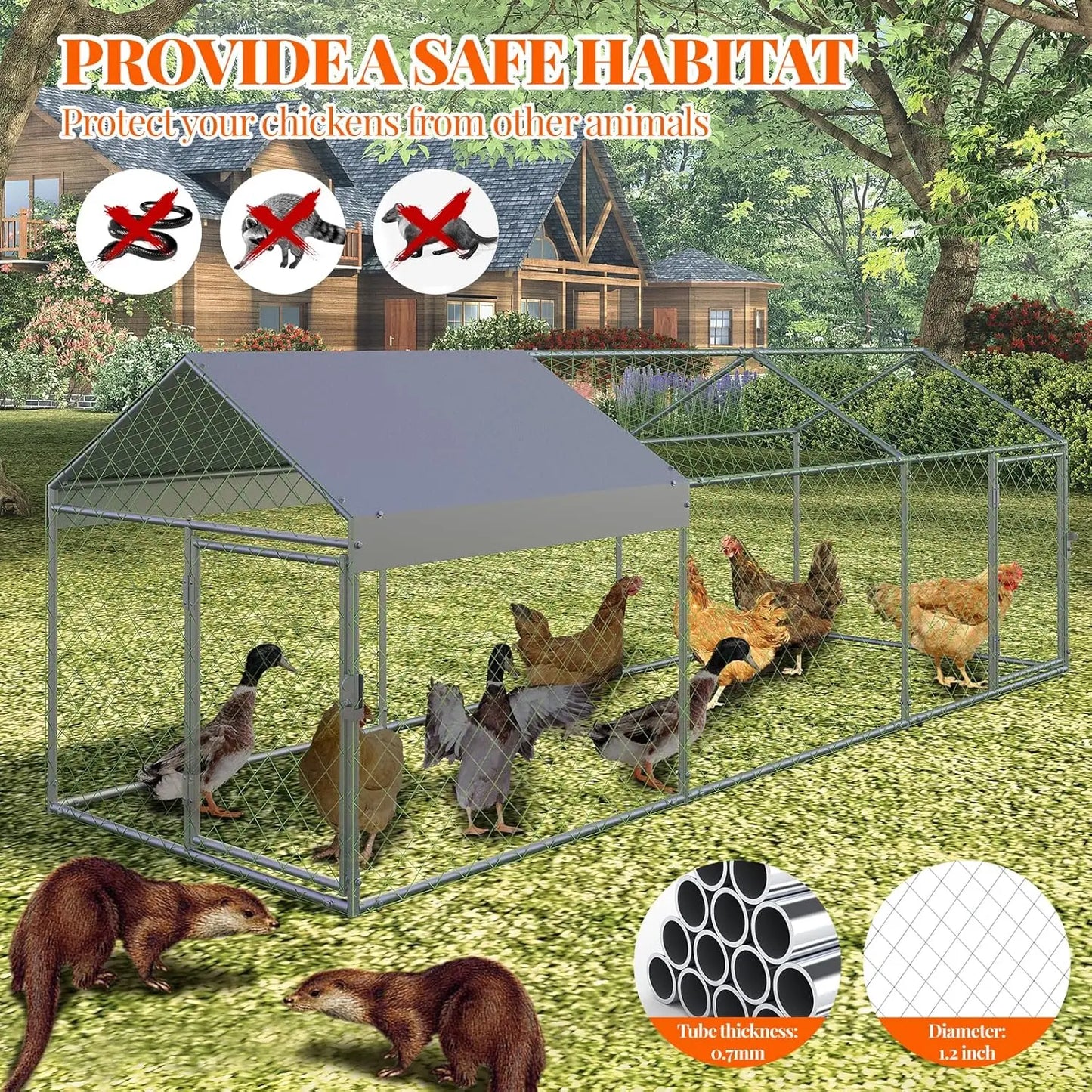 HiMISS Walk In Metal Chicken Coop With Waterproof Cover Poultry