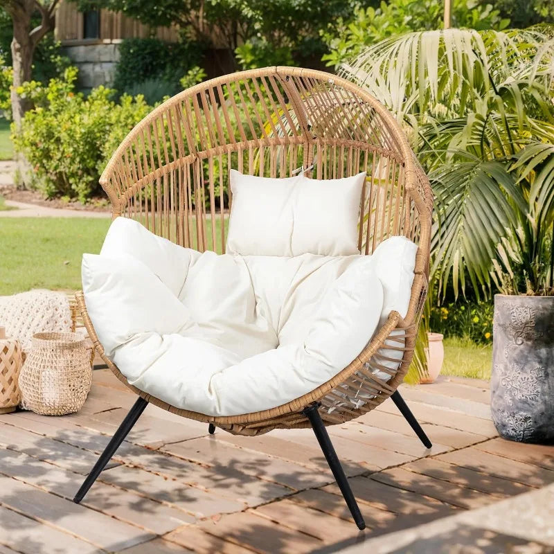 Outdoor Wicker Egg Chair With Cushion PE Rattan Lounge Chair