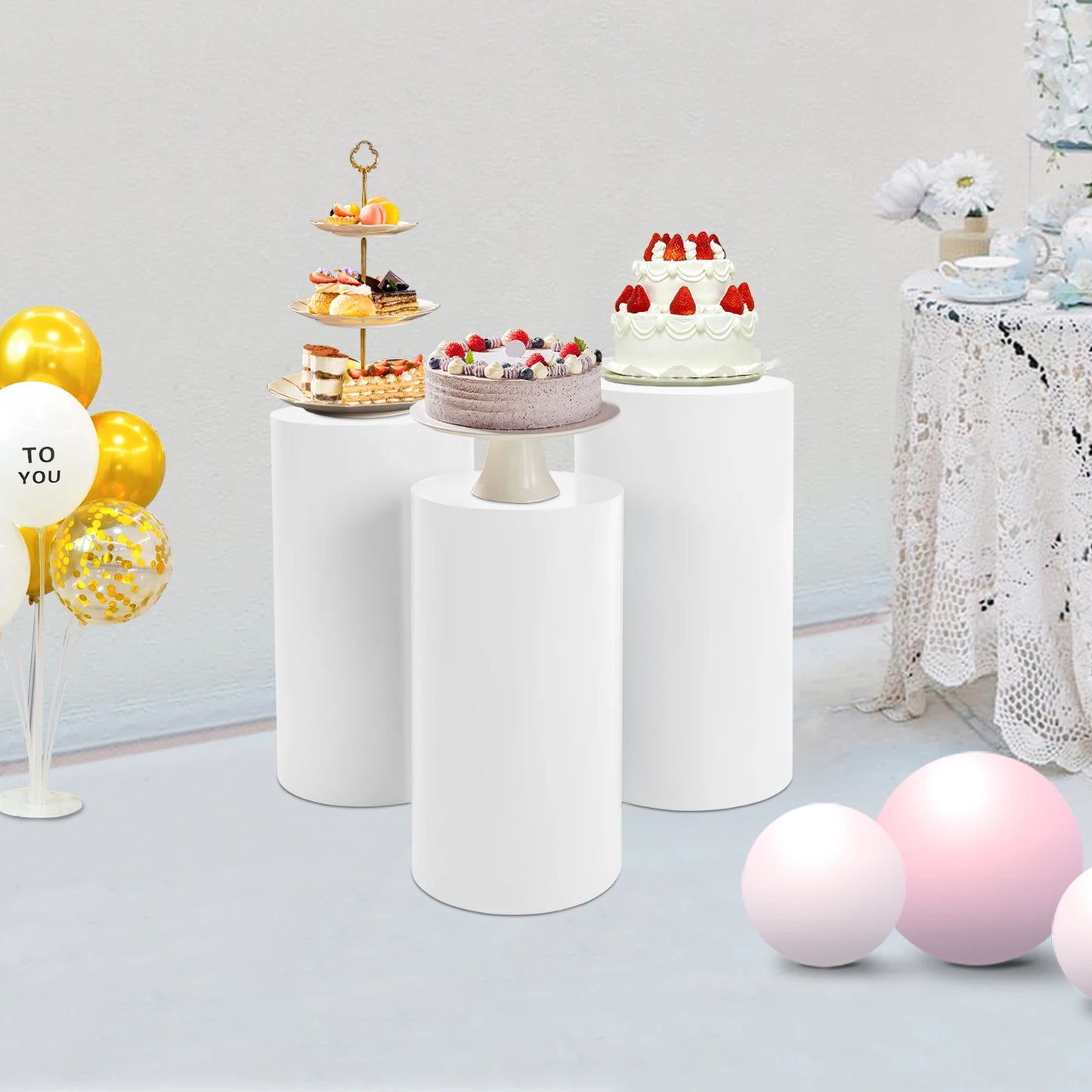 Round Cylinder Freestanding Iron Pedestal Stand For Cake And Flower Displays