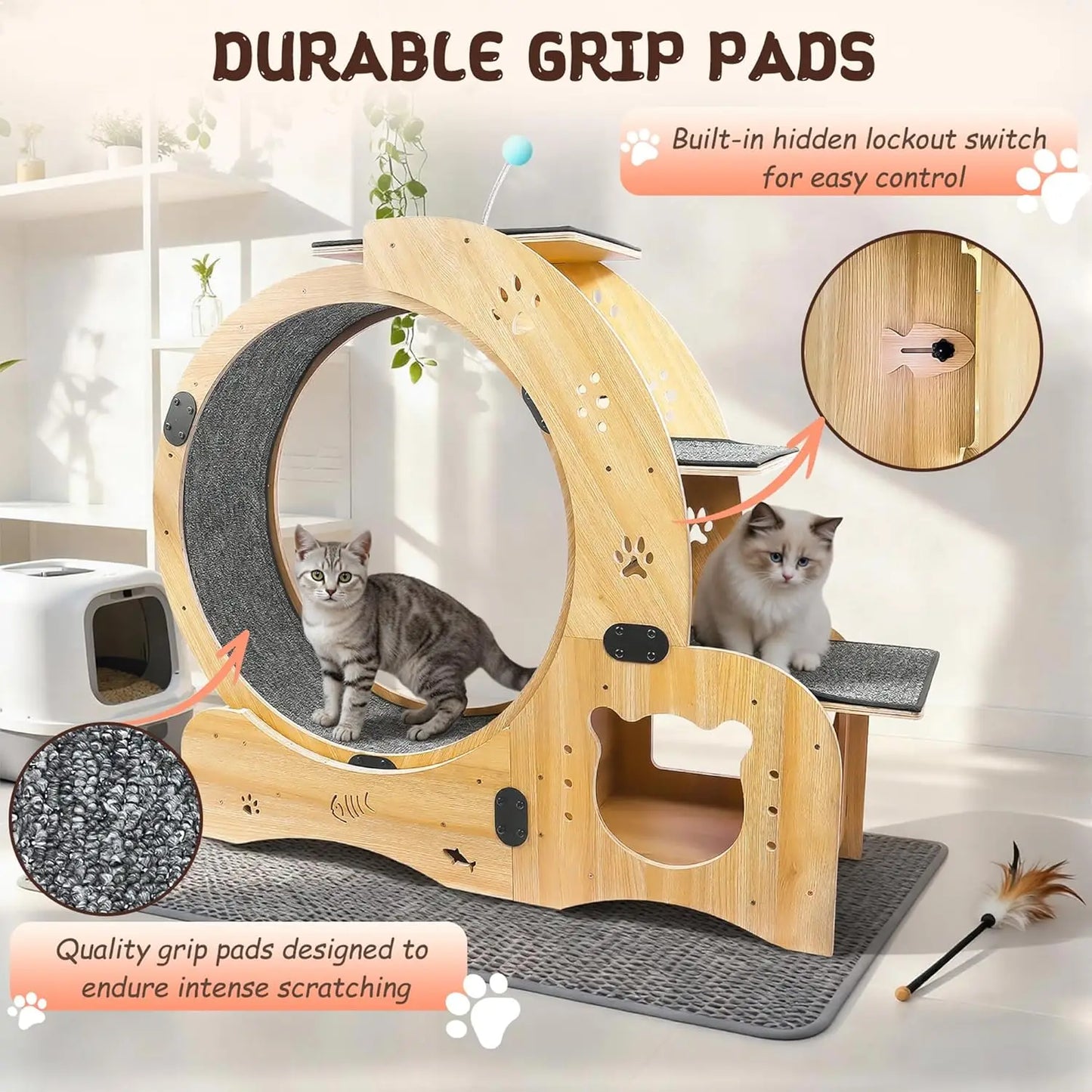 6-in-1 Cat Wheel Treadmill With Built-In House Bowl Scratching