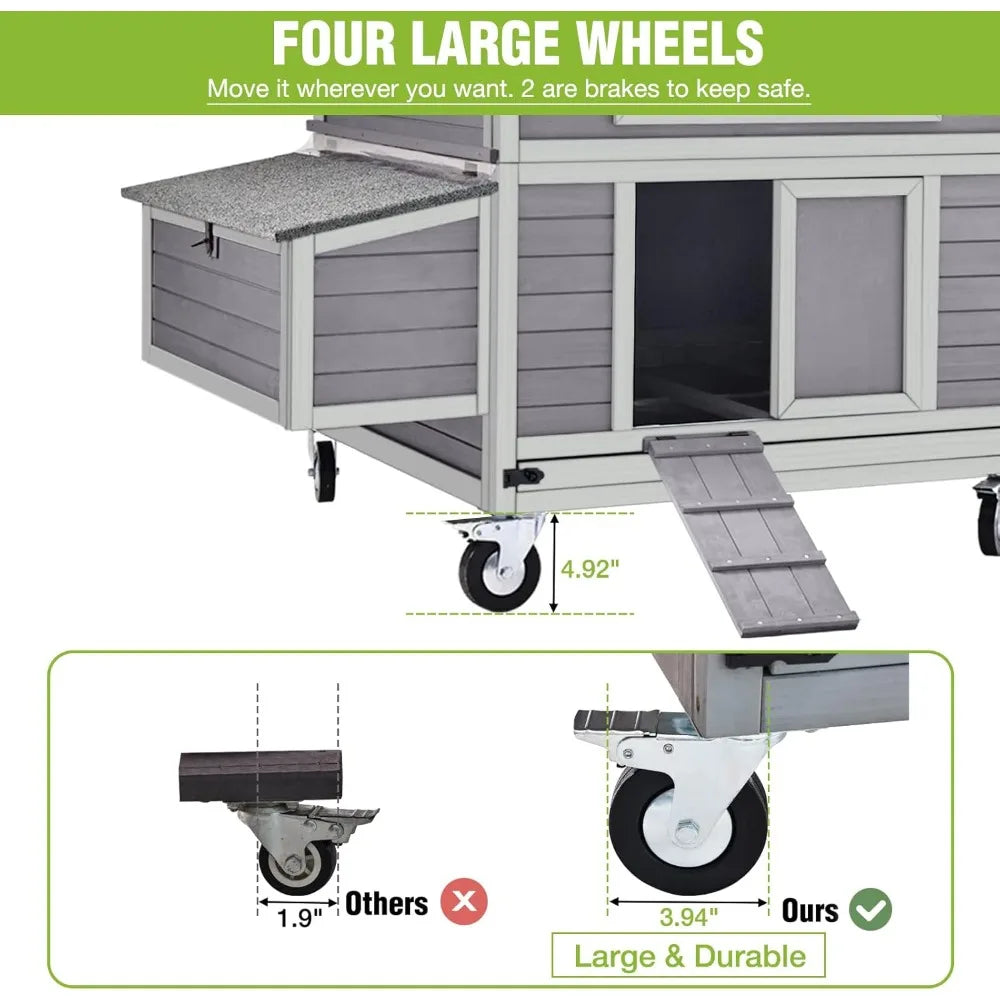 DAFIFY Mobile Chicken Coop On Wheels With 6 Nesting Boxes