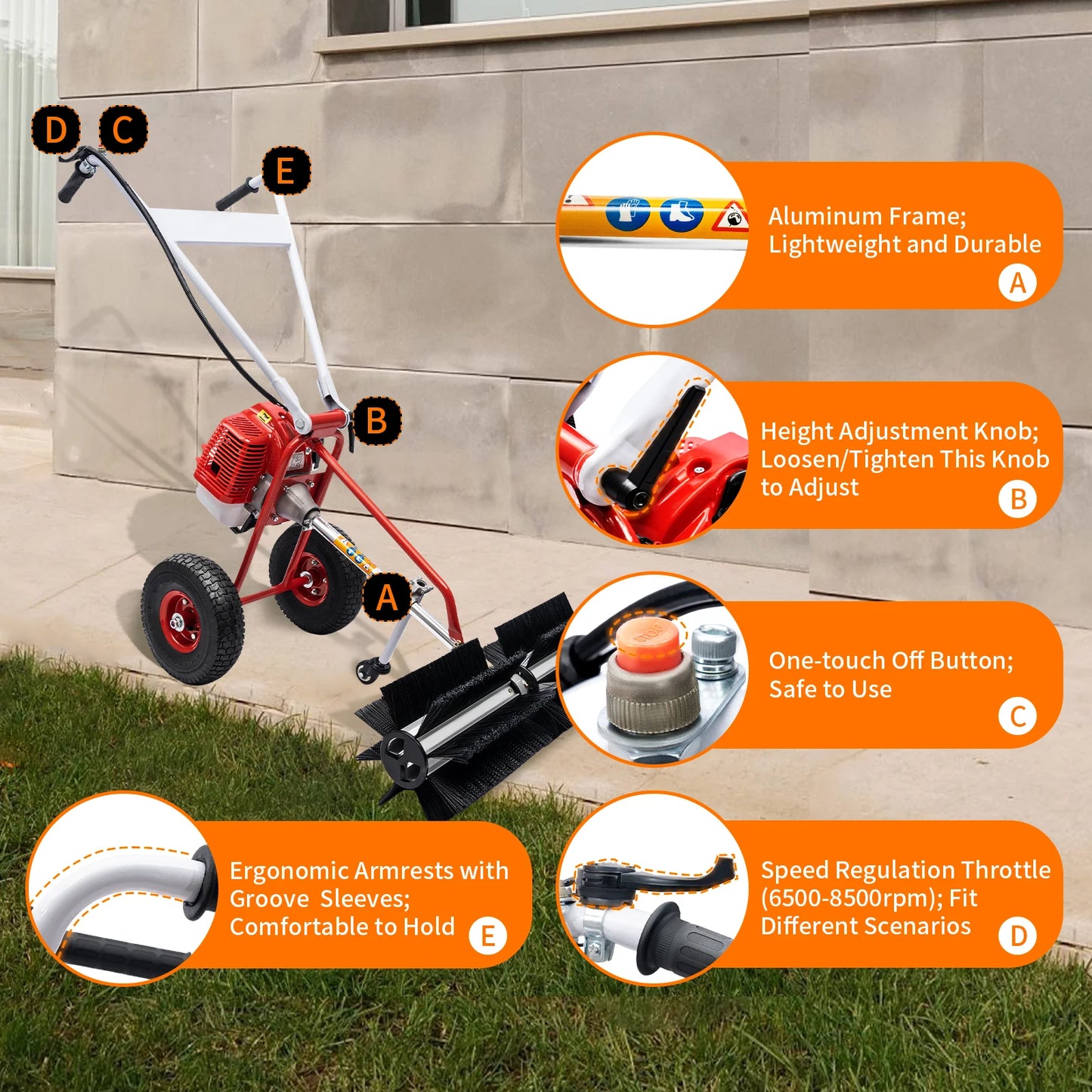 Gas Powered Grass Sweeper 43cc Handheld Lawn Cleaning Tool