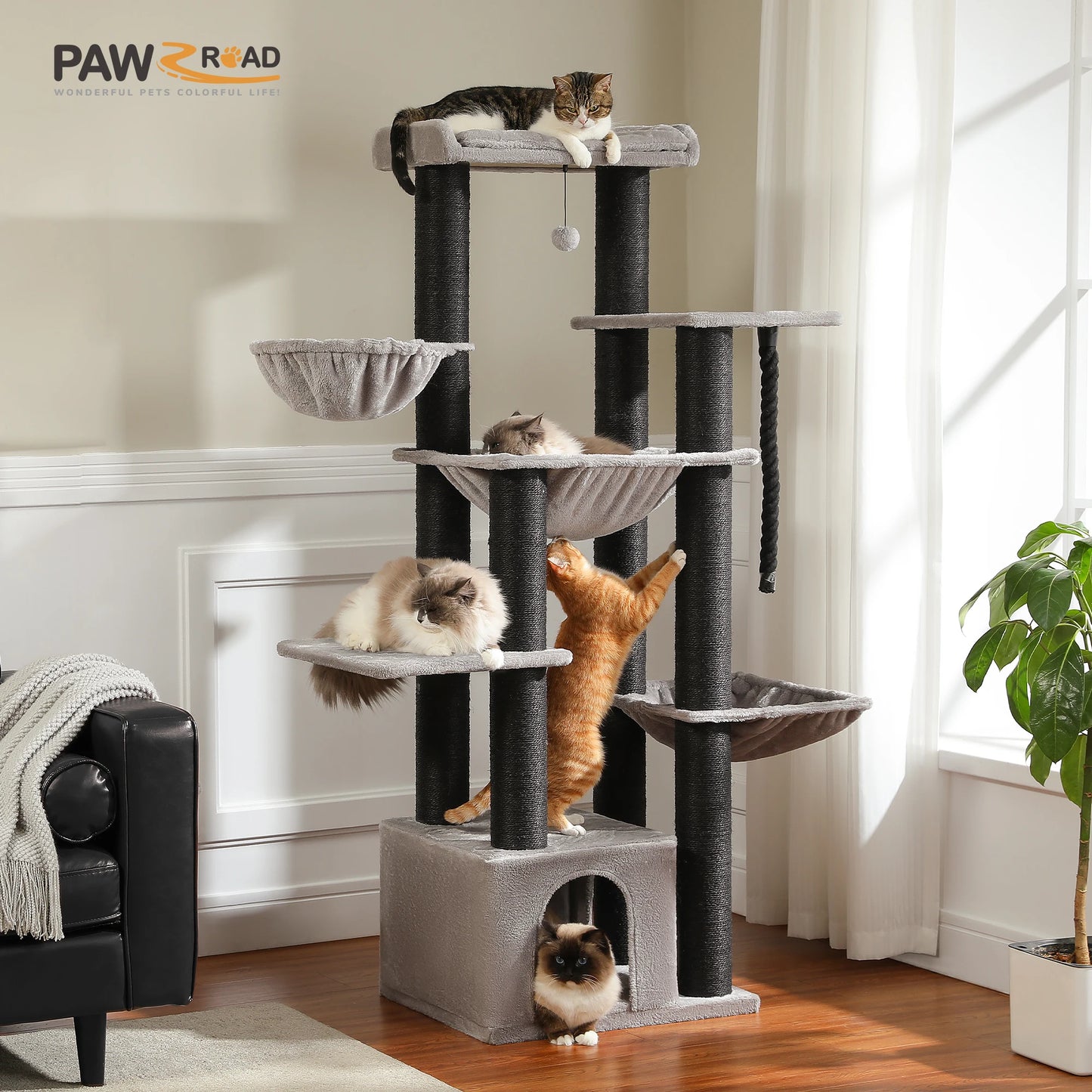 PAWZ Road Cat Tree Tower With Hammock And Multiple Levels
