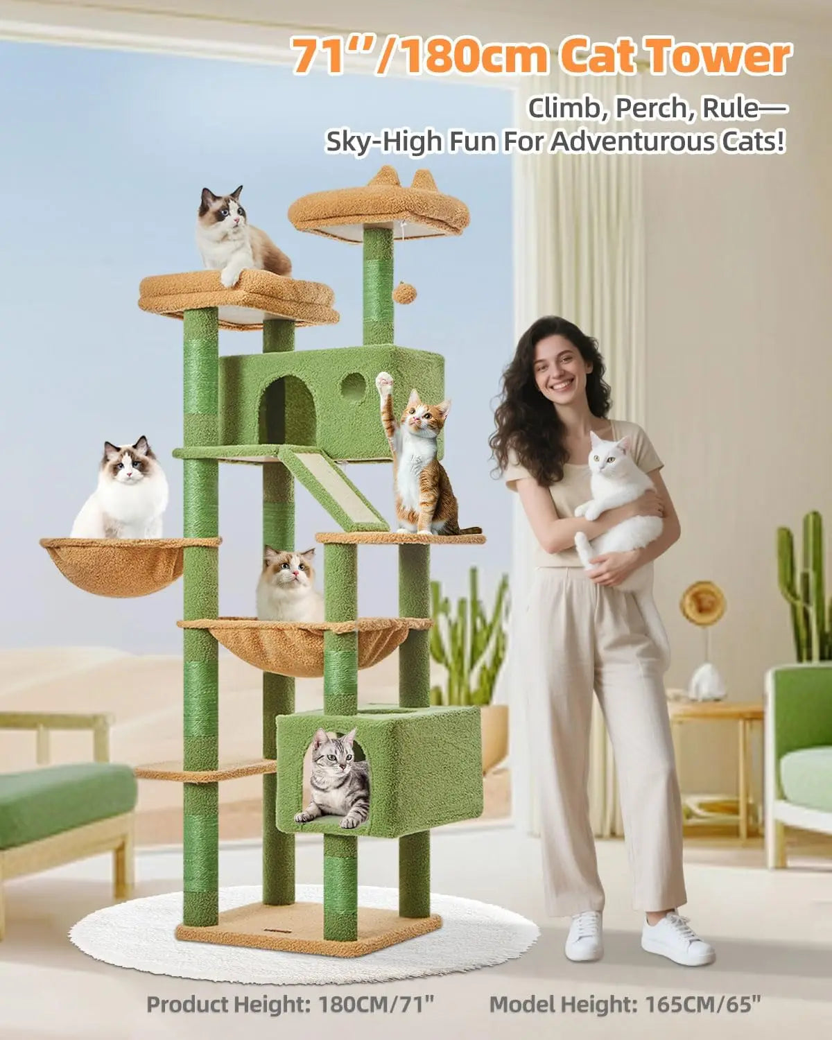 Multi Level Cat Tree With Hammock For Large Indoor Cats