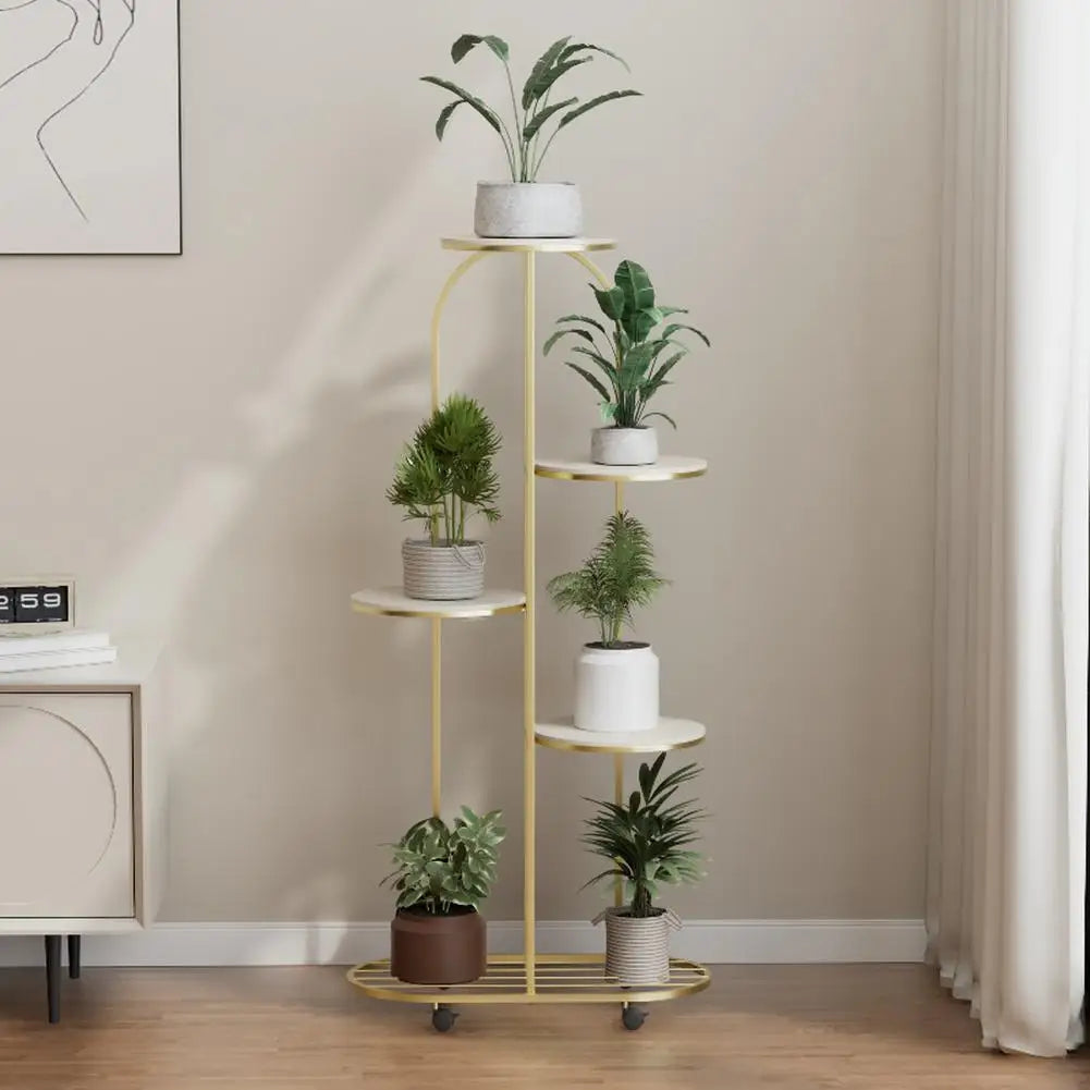 TWISTER.CK Wrought Iron Five Tier Corner Plant Stand With Wheels