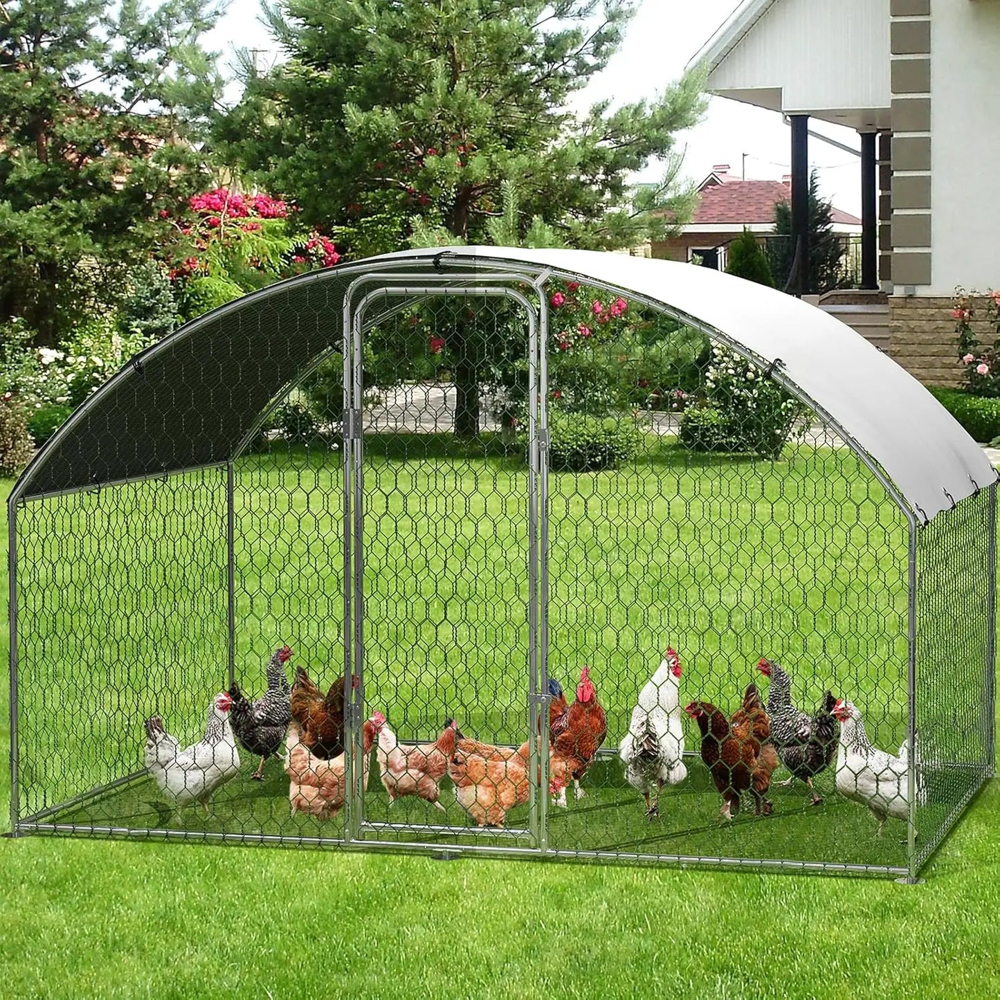 HiMISSFarm Metal Chicken Coop Walk In Poultry Cage Outdoor