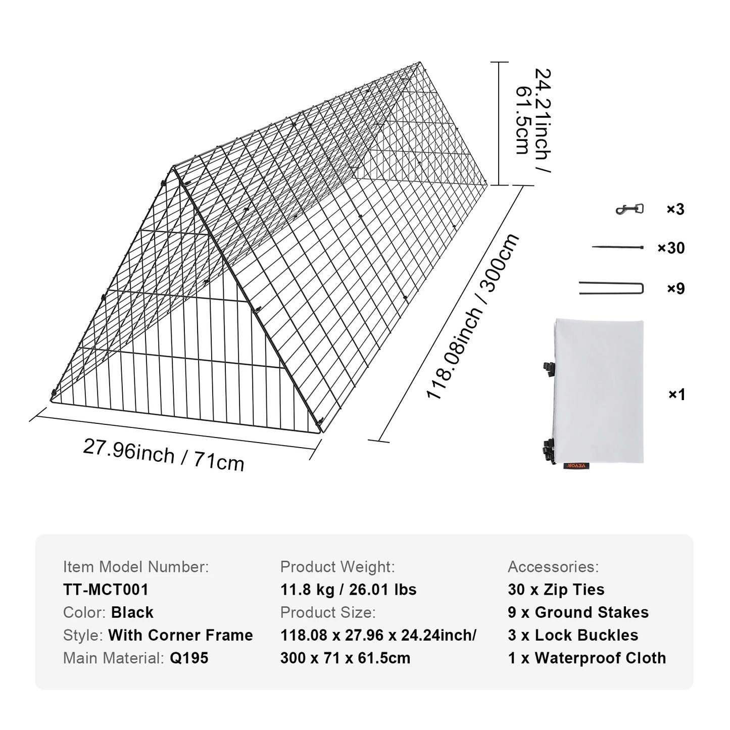 SucceBuy Chicken Tunnels 157.5 x 39.4 x 24.2 in(LxWxH) Chicken Tunnels Yard Portable Chicken Tunnels for Outside Corner Frames