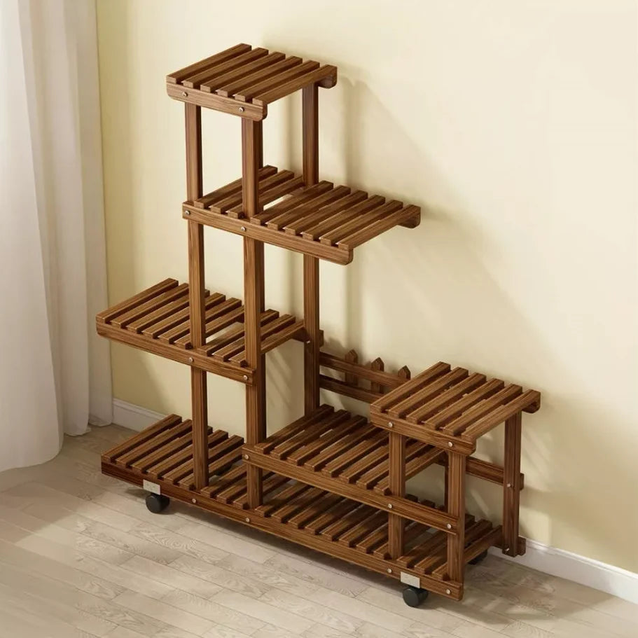 Wisfor Multi-Layer Wood Plant Stand Rack With Wheels
