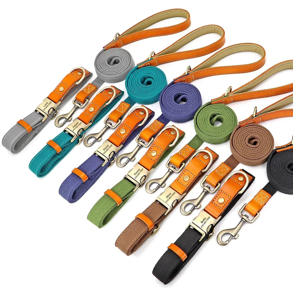 Pet Artist Nylon Custom Dog Collar Leash Set Personalized Engraved Name Tag