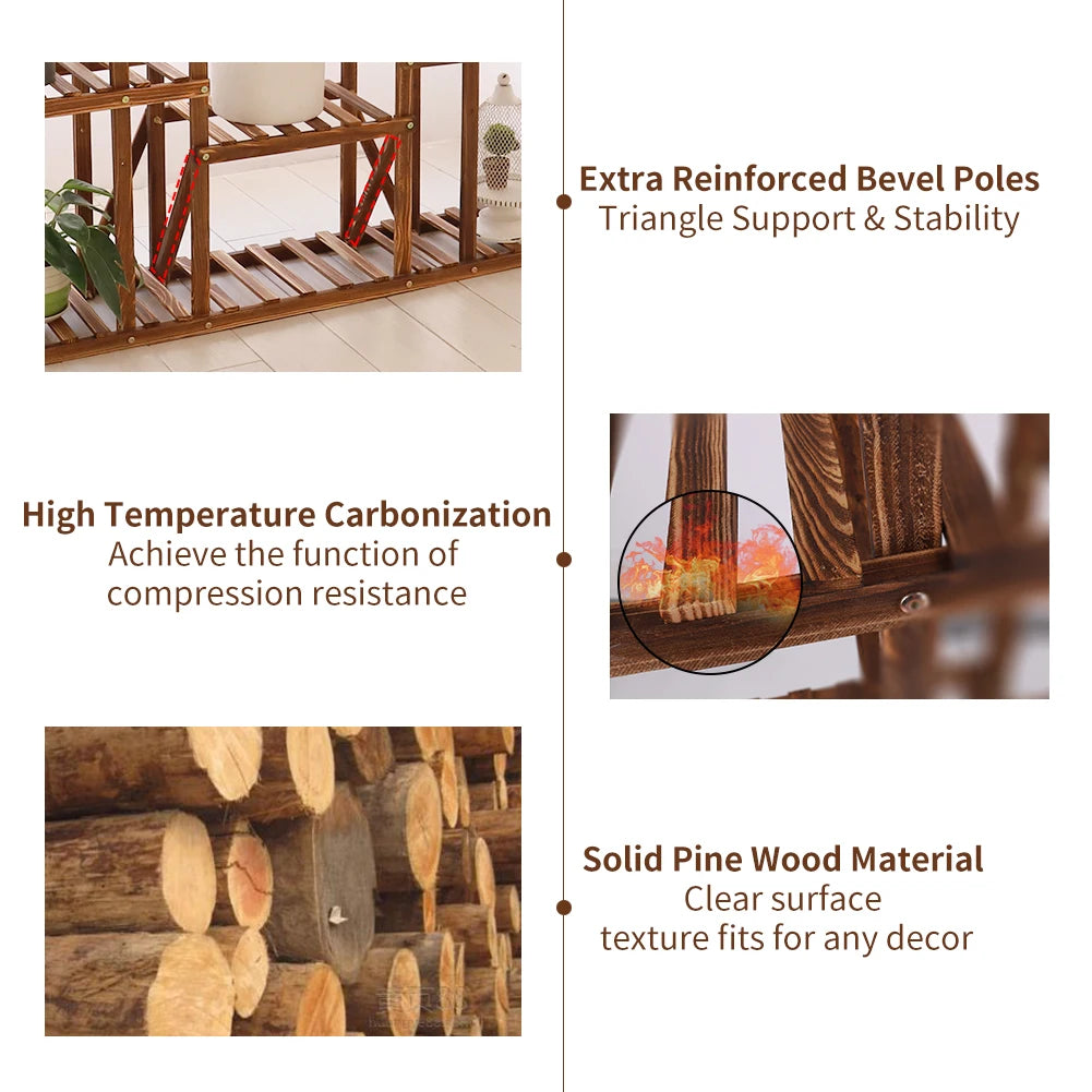 Wisfor Wooden Plant Shelf Multi Tier Flower Pot Stand Outdoor