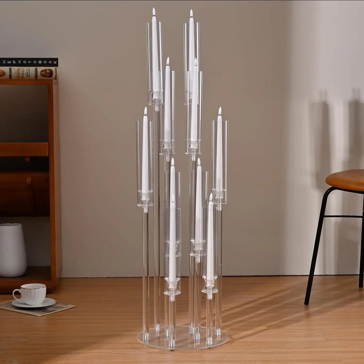 VINCIGANT 10 Arm Acrylic Candelabra Candle Holder For Wedding Tables