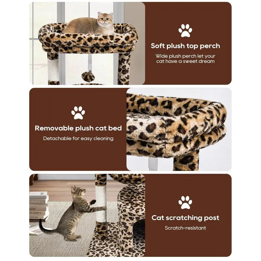 Leopard Print Cat Tree for Indoor Cats Scratching Post Tower