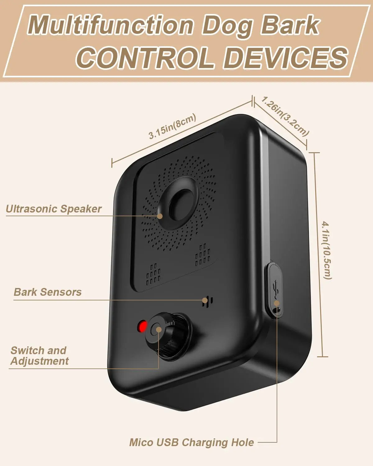 Ultrasonic Bark Deterrent For Dogs Rechargeable Indoor Outdoor Use