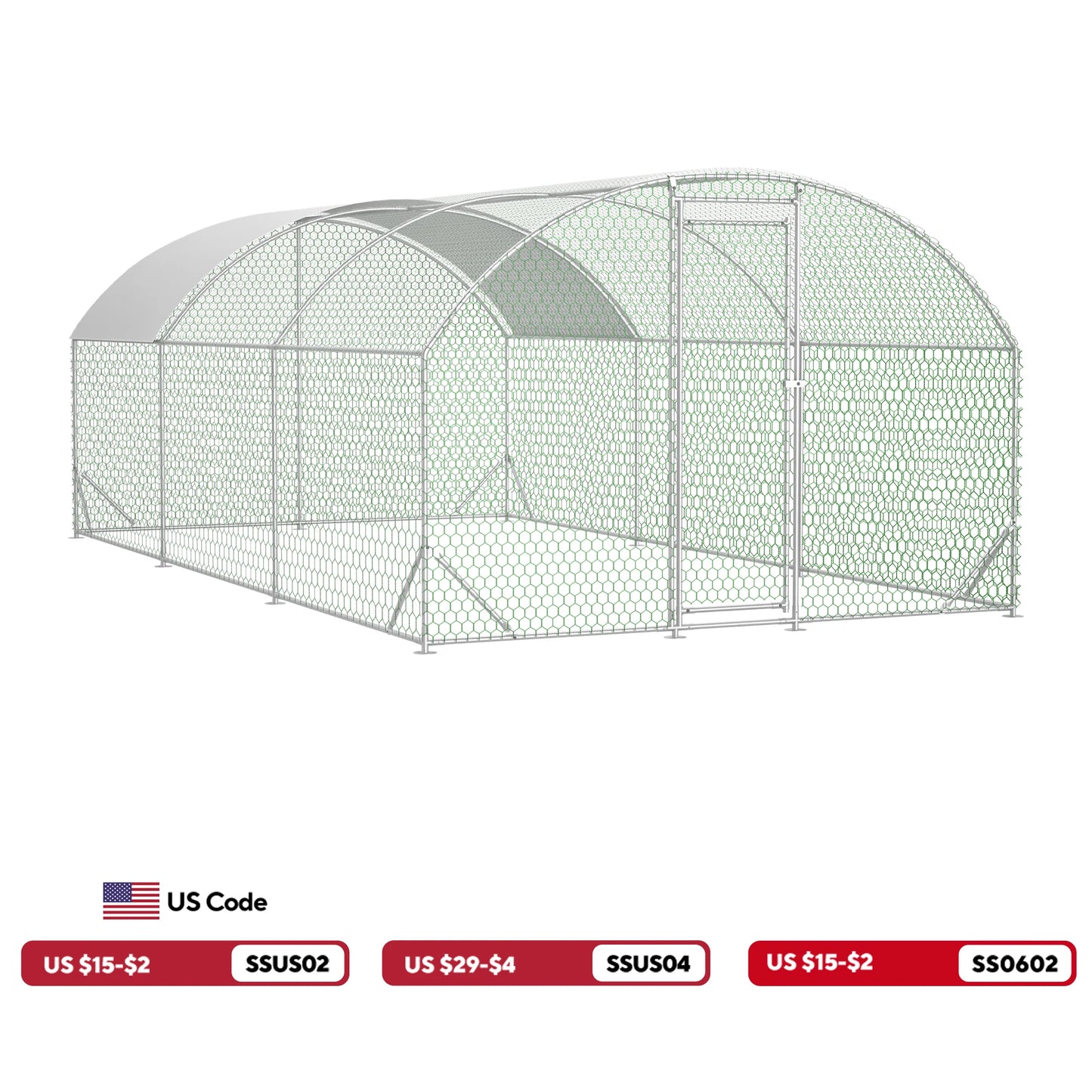 Large Metal Chicken Coop Walk In Dome Shaped Fence Cage With Waterproof UV Cover