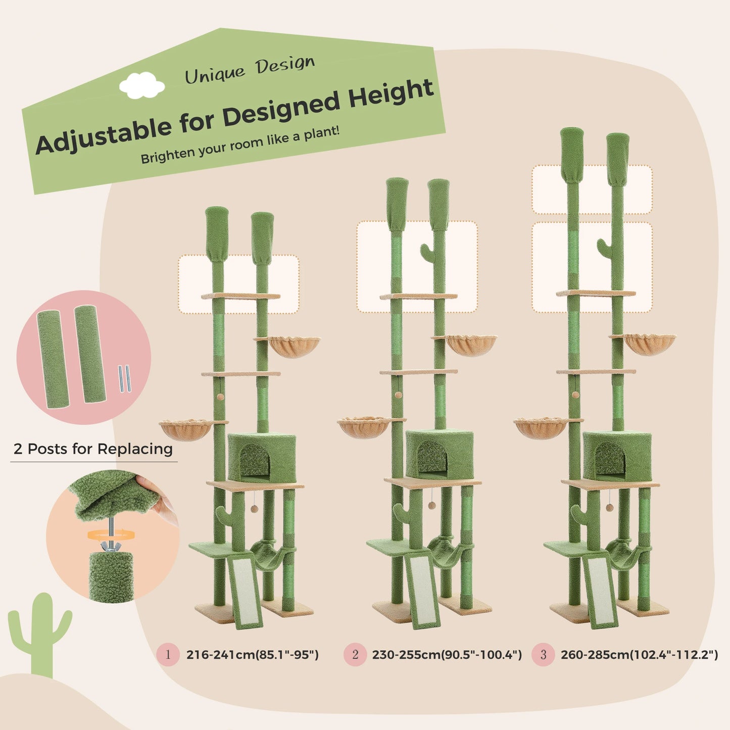 PAWZ Road Cactus Cat Tree Floor To Ceiling Tower Condos