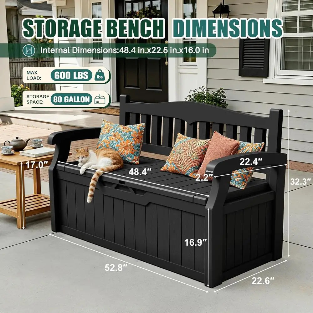 LISM Outdoor Storage Bench Deck Box Lockable Patio Furniture