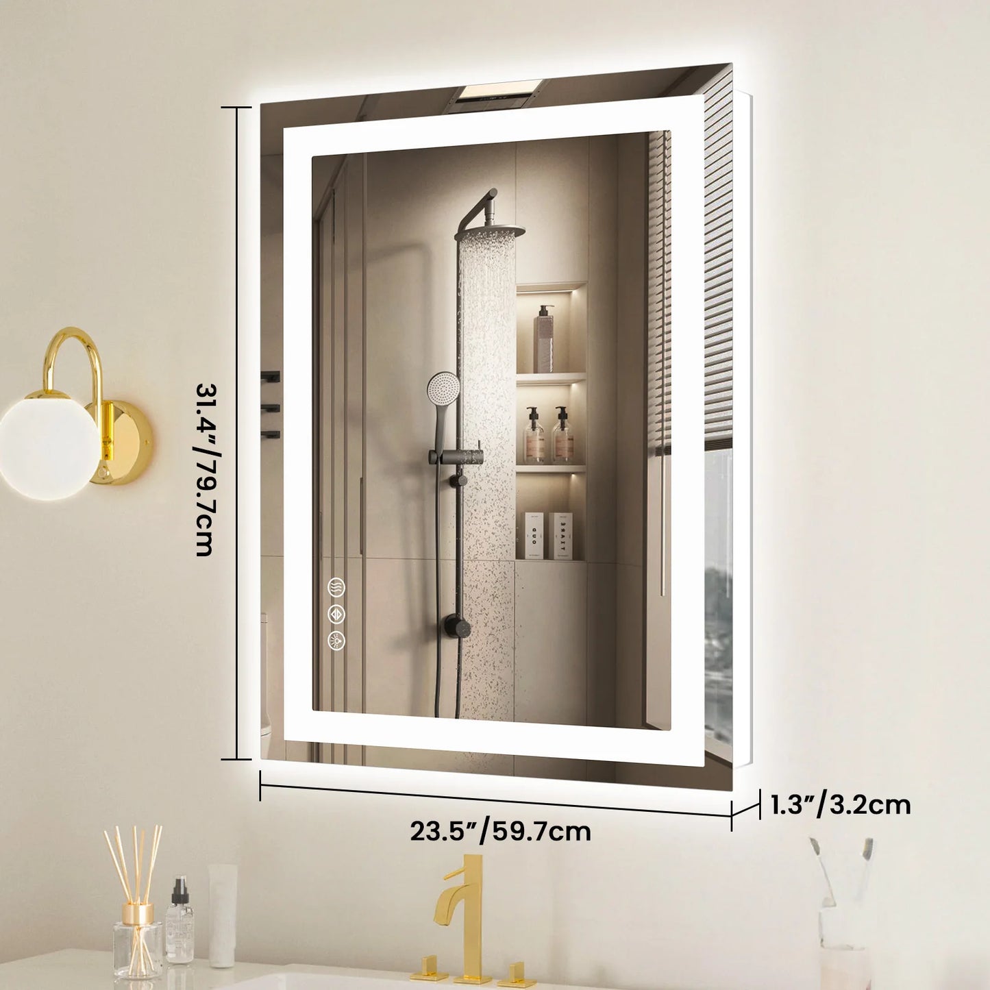 JHK LED Bathroom Vanity Mirror With Memory Function Front And Backlit