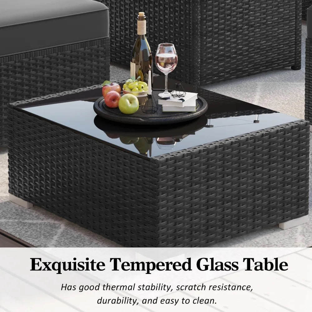 Patio Furniture Set With Fire Pit Table Outdoor Wicker Rattan
