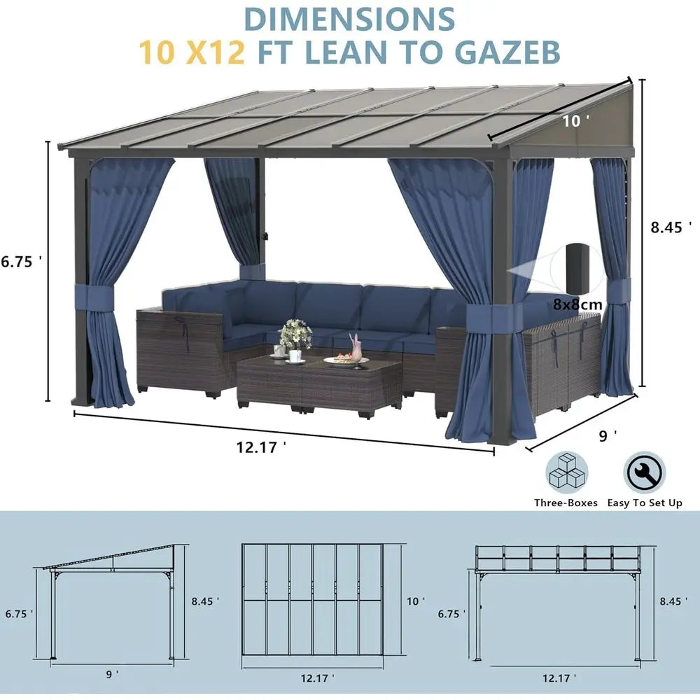 Outdoor Hardtop Gazebo With Sloped Roof For Patio And Backyard