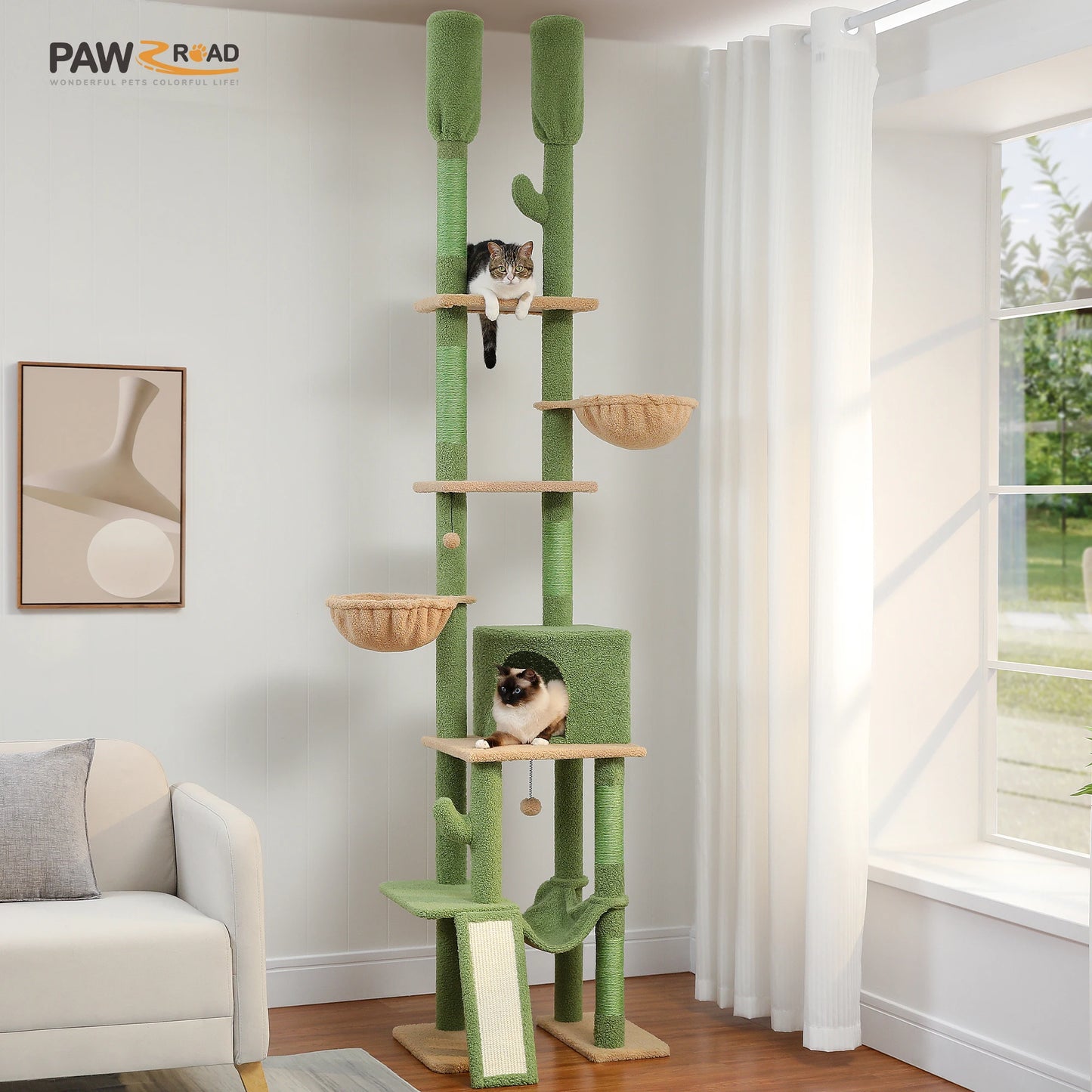 PAWZ Road Cactus Cat Tree Floor To Ceiling Tower Condos