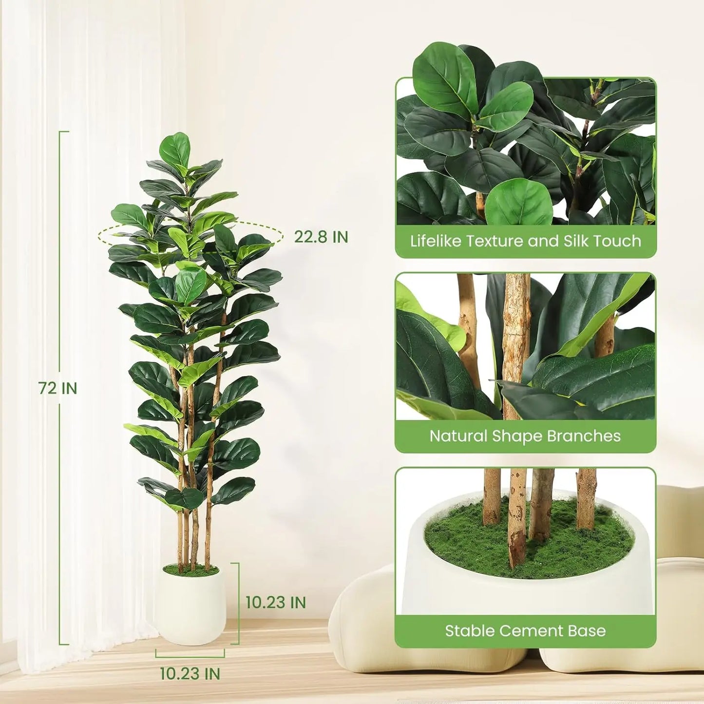HiMISS Artificial Fiddle Leaf Fig Tree With Pot Home Decor