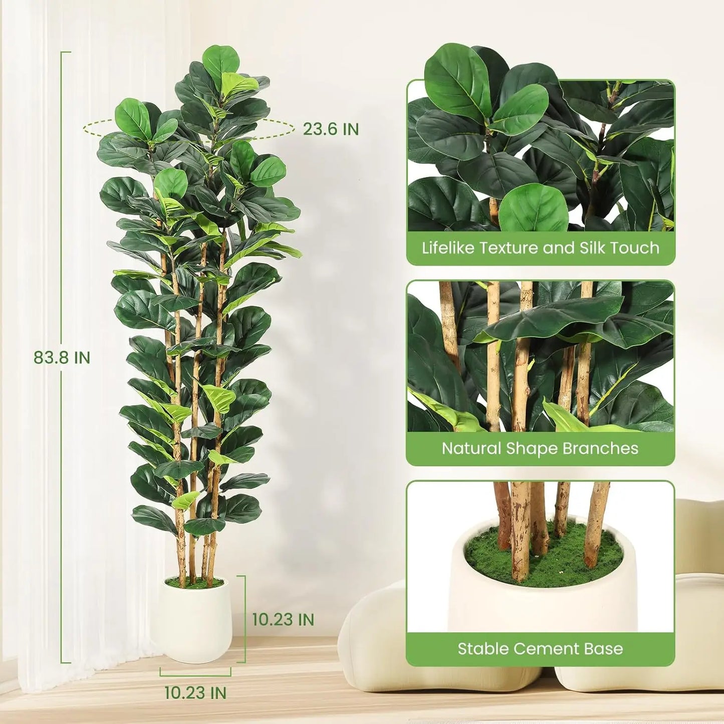 HiMISS Artificial Fiddle Leaf Fig Tree With Pot Home Decor