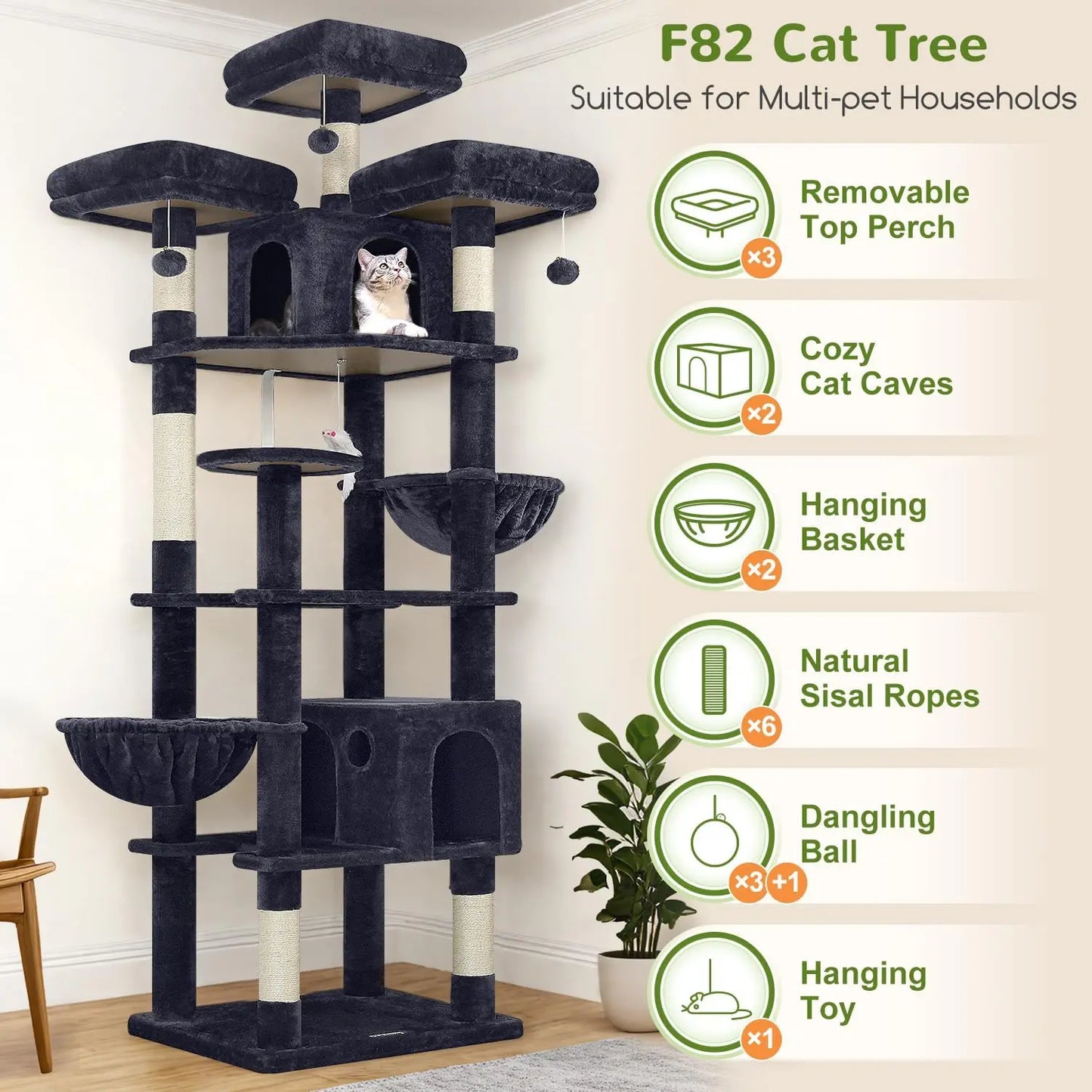 Double Tier Cat Tree Tower for Multiple Adult Cats