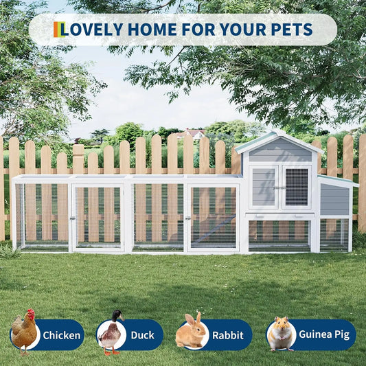 HiMISS Weatherproof Wooden Chicken Coop With Run For Chickens Ducks Rabbits