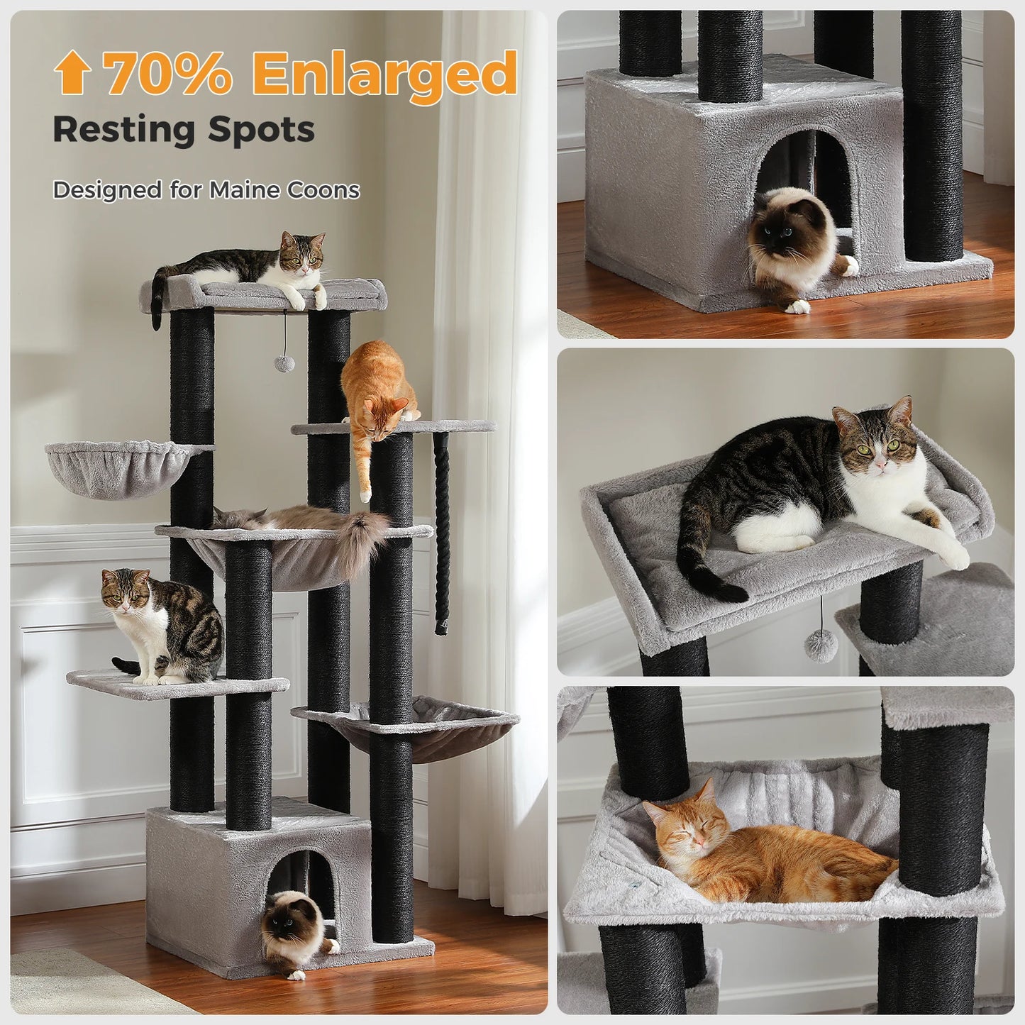 PAWZ Road Cat Tree Tower With Hammock And Multiple Levels