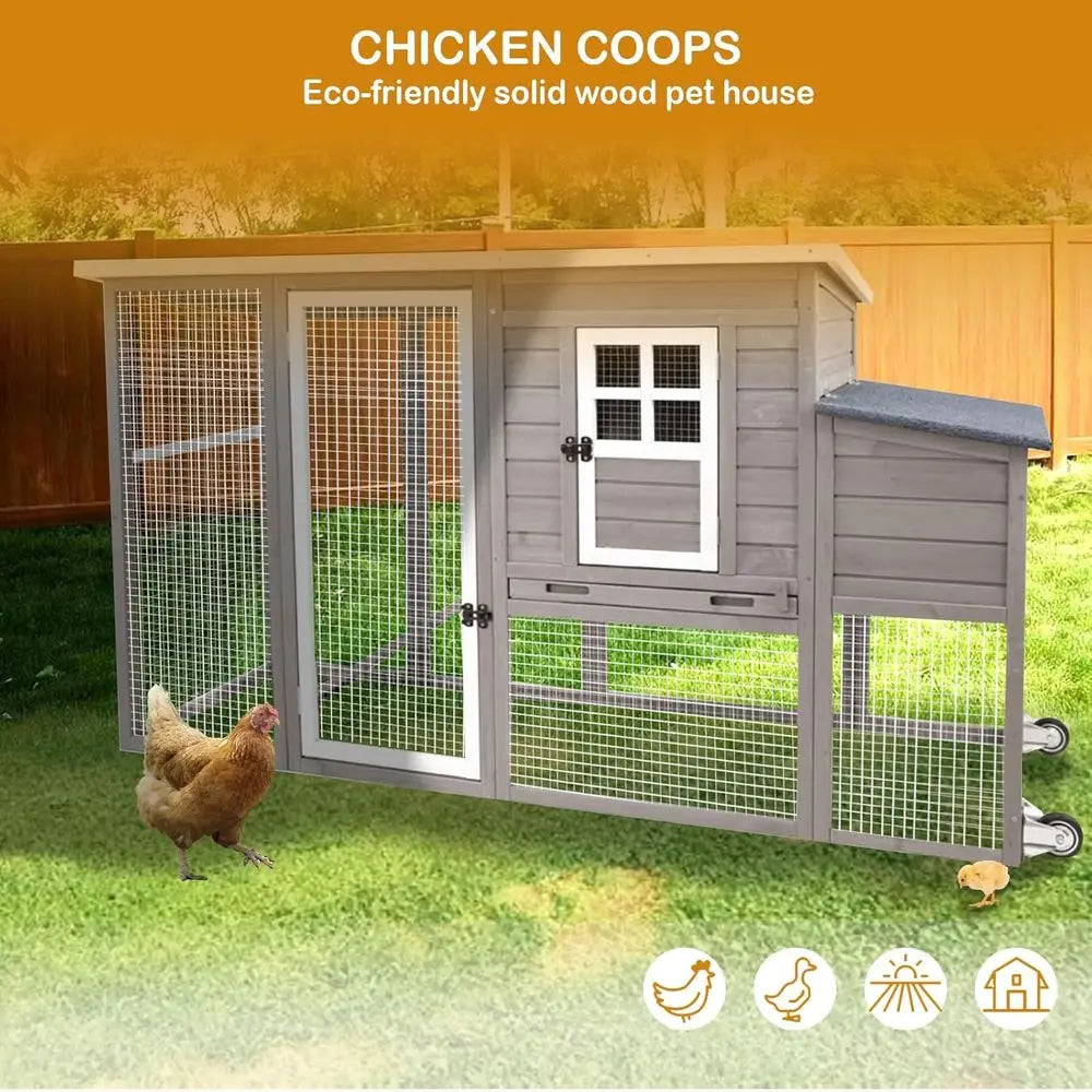 Solid Wood Chicken Coop With Large Run And Nest Box