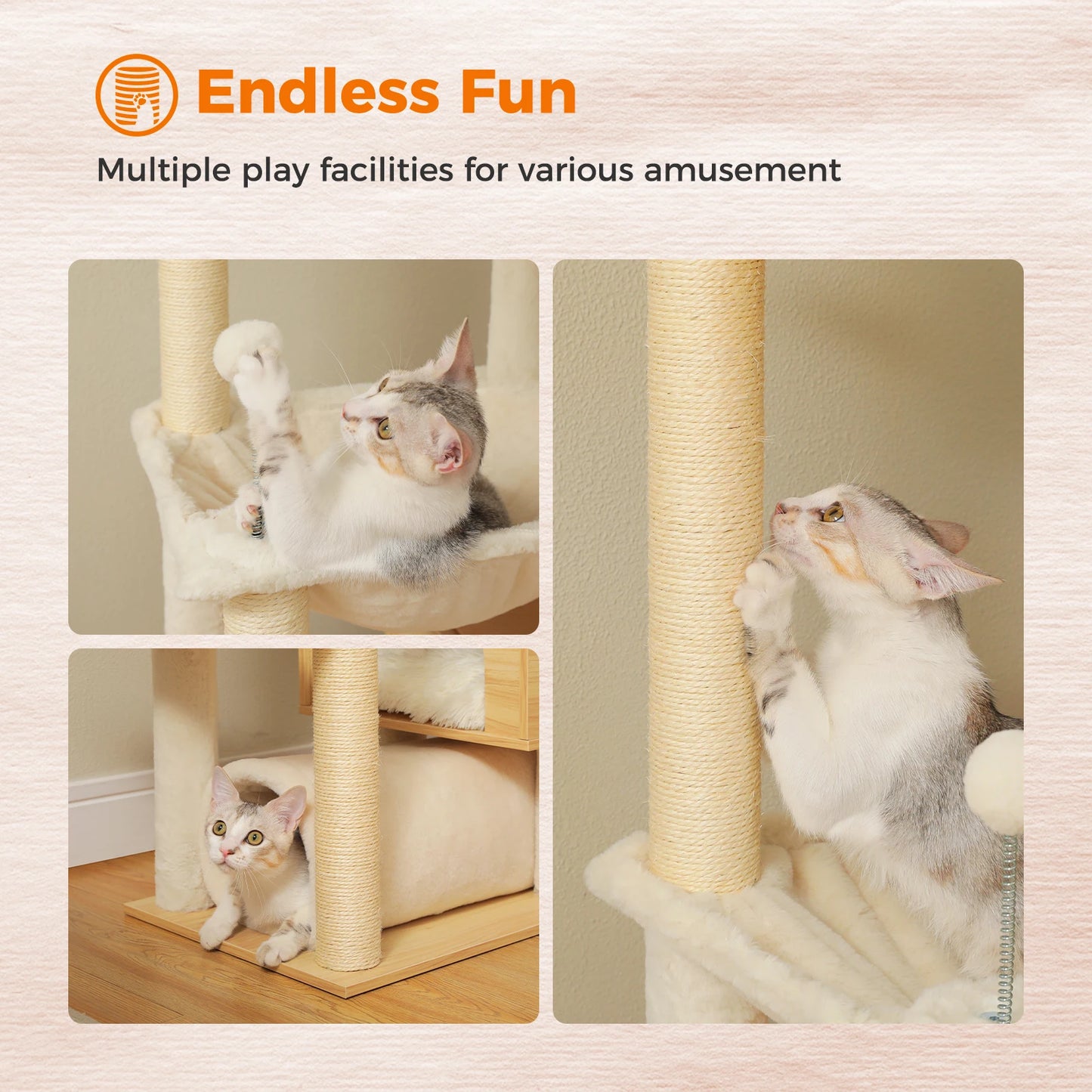 PAWZ Road Height Adjustable Wooden Cat Tree With Hammock