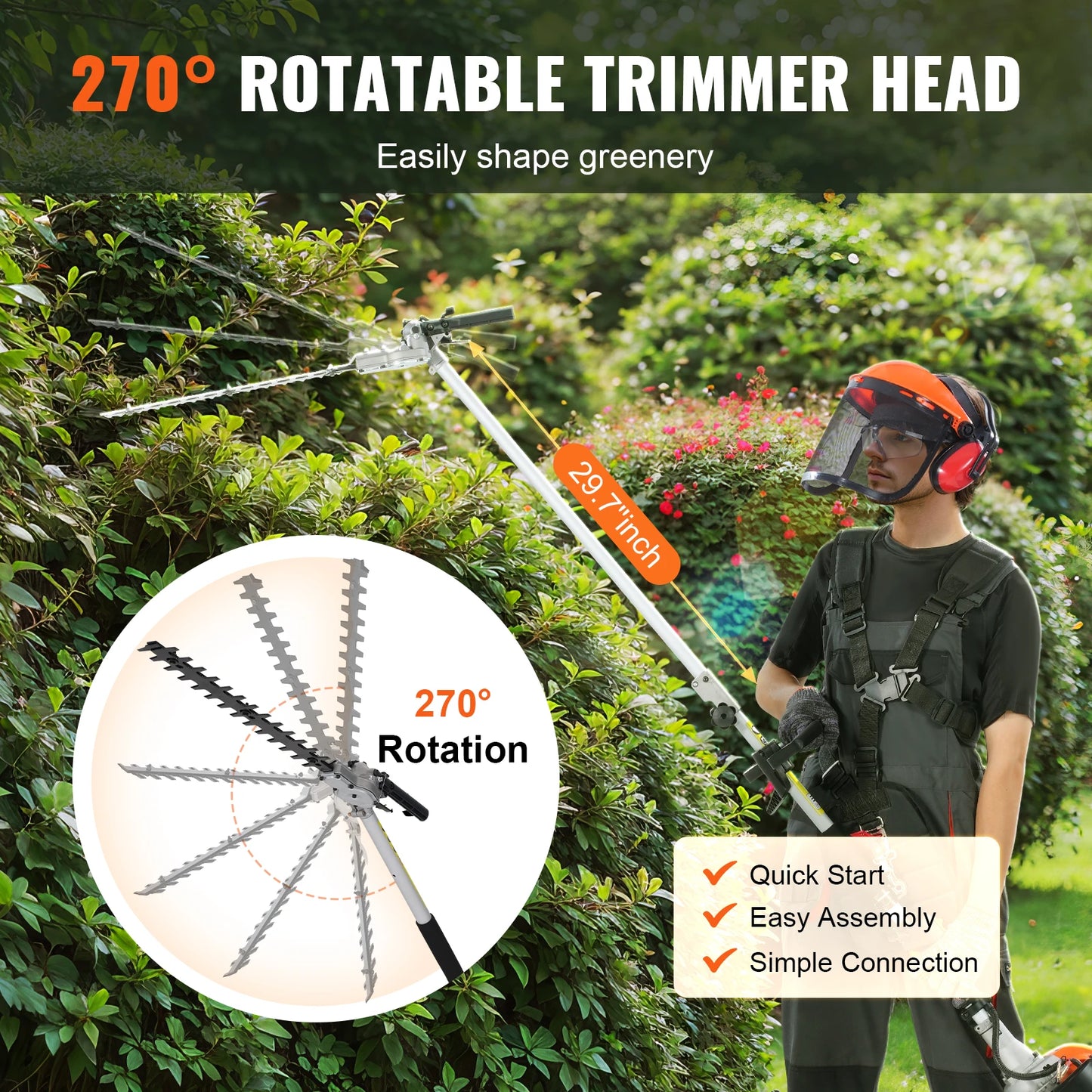 SucceBuy Six in One Gas Hedge Trimmer String Trimmer Edger Pole Saw
