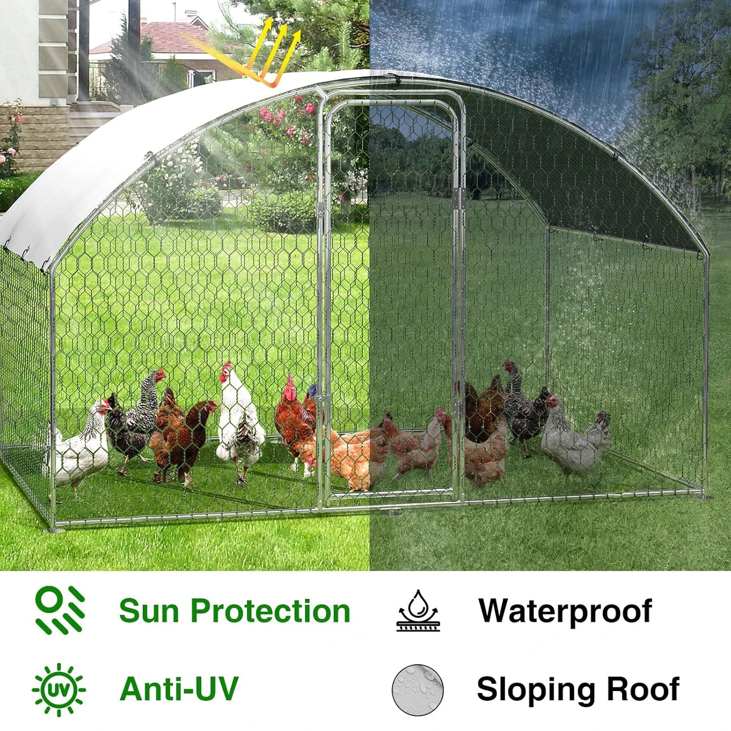 HiMISSFarm Metal Chicken Coop Walk In Poultry Cage Outdoor