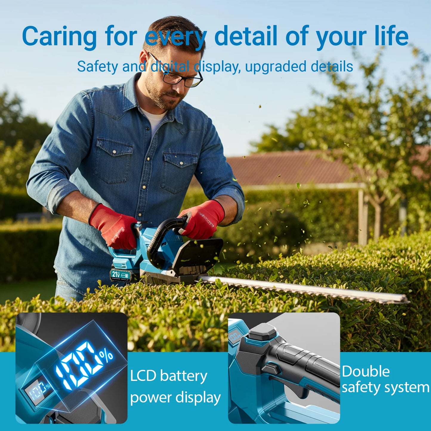 XYSD Cordless Hedge Trimmer With Battery And Rotatable Head 3000 RPM