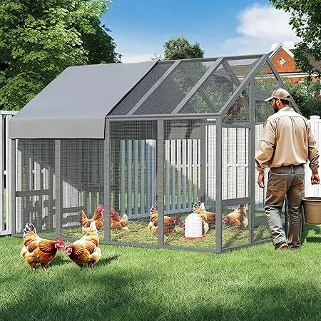 MKDK Chicken Coop Walk In Outdoor Poultry Run With Cover