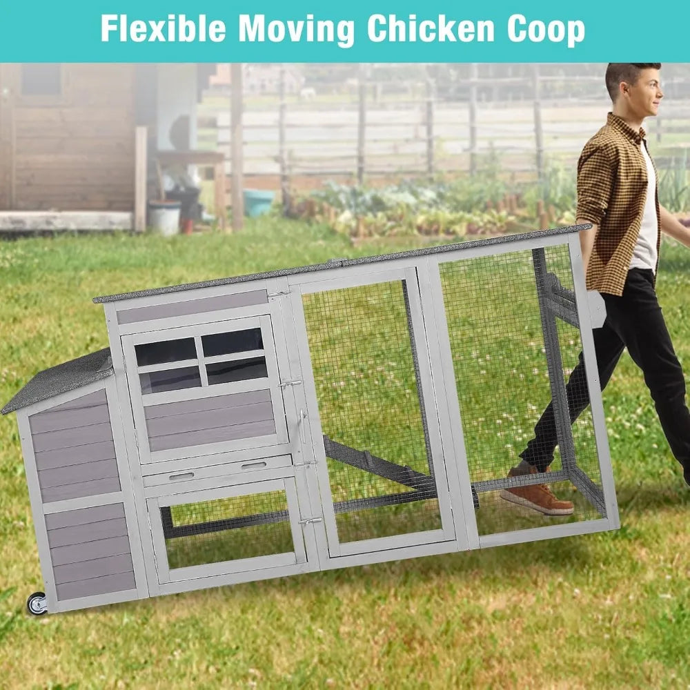 Outdoor Chicken Coop With Wheels Waterproof Roof Nesting Box
