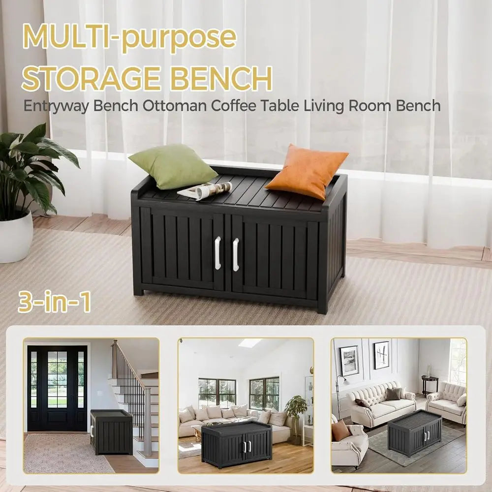Resin Shoe Storage Bench With Adjustable Shelves For Indoor And Outdoor Use