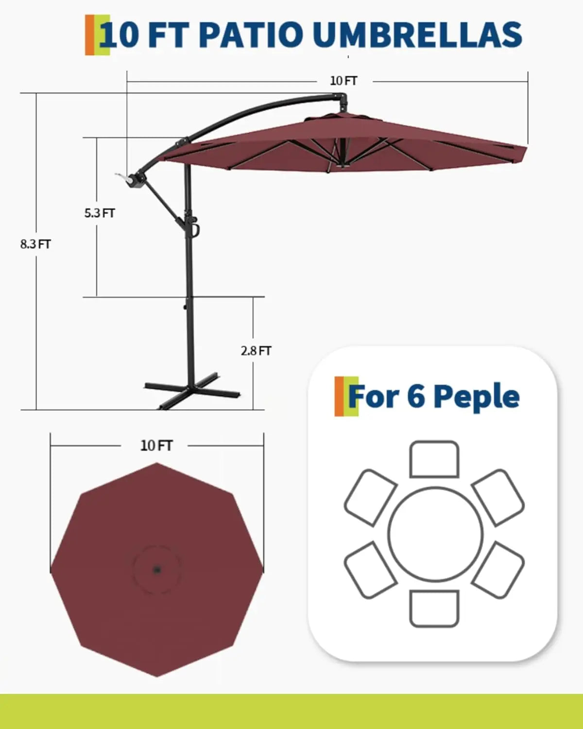 Cantilever Outdoor Umbrella With Solar LED Lights UV Protection