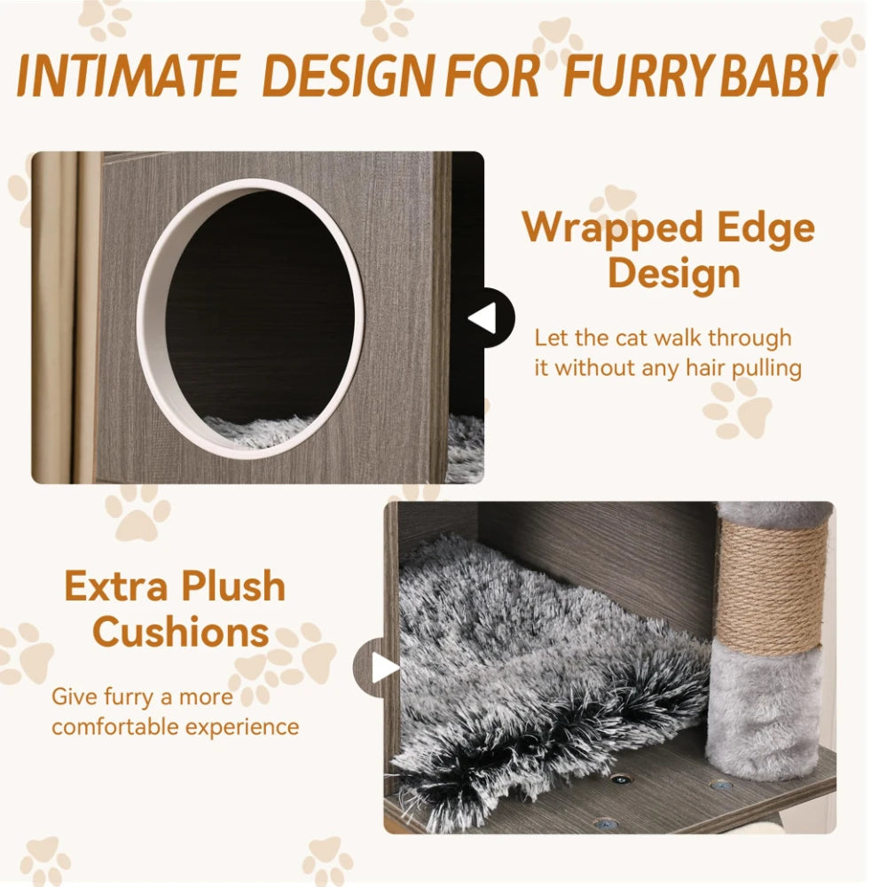 HiMISSCN Cat Tree With Litter Box Enclosure And Storage Cabinet