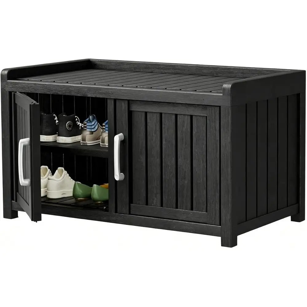 Resin Shoe Storage Bench With Adjustable Shelves For Indoor And Outdoor Use