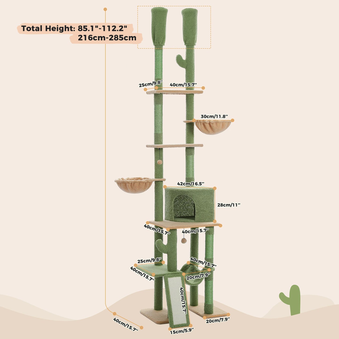 PAWZ Road Cactus Cat Tree Floor To Ceiling Tower Condos