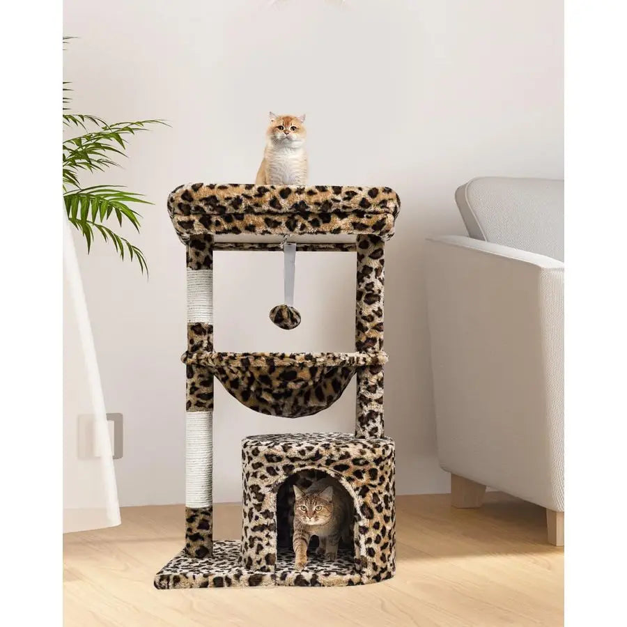 Leopard Print Cat Tree for Indoor Cats Scratching Post Tower