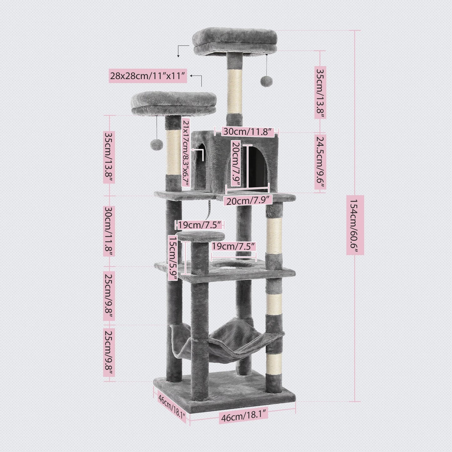 PEQULTICN Multi Level Cat Tree With Scratching Posts And Hammock