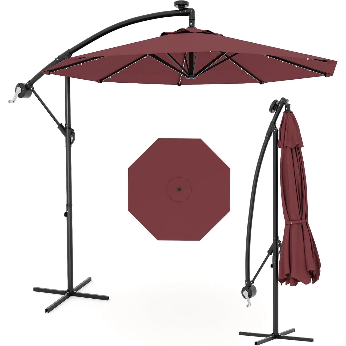 Cantilever Outdoor Umbrella With Solar LED Lights UV Protection