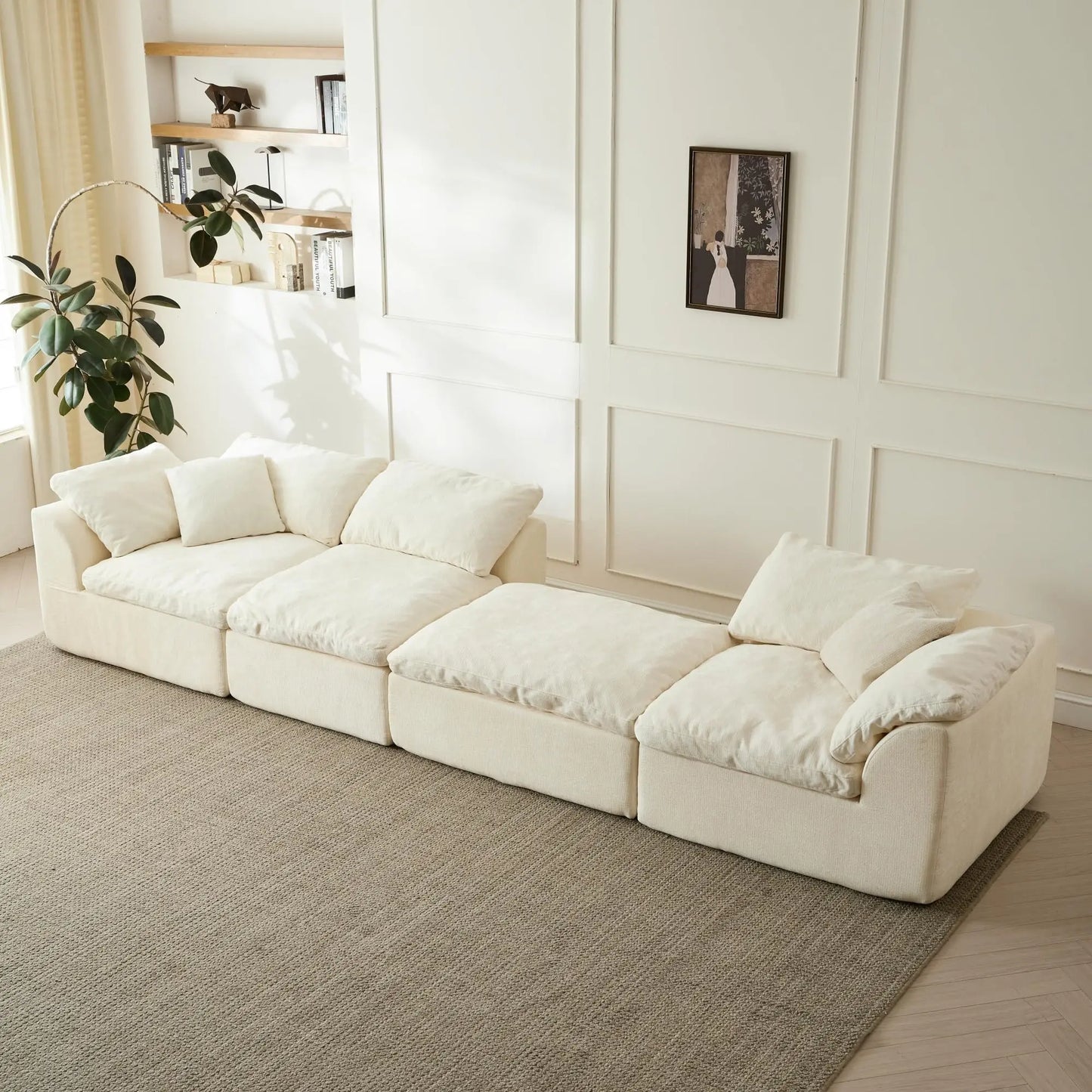 Yeflixvrau Modern Cloud L Shaped 3 Seater Chenille Sofa