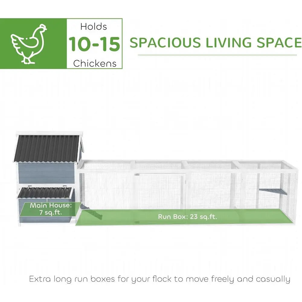 Wooden Hen House With Nesting Boxes And Long Run Cage