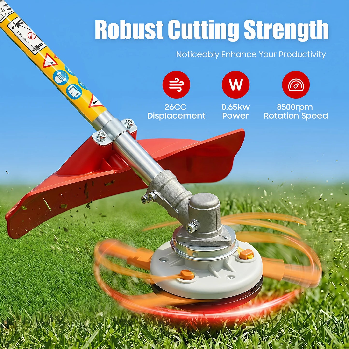 Bymaocar 26cc Gas Powered Lawn Trimmer Dual Blade Weed Wacker