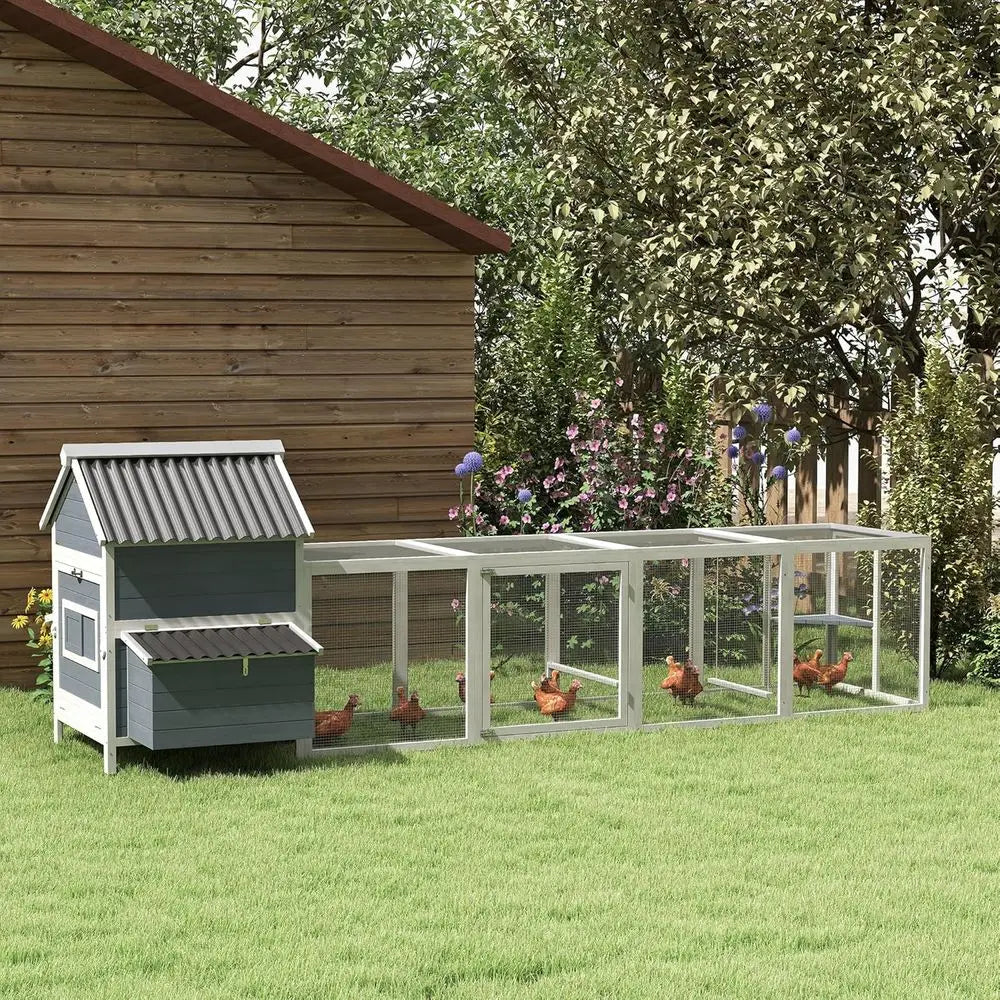 Wooden Hen House With Nesting Boxes And Long Run Cage