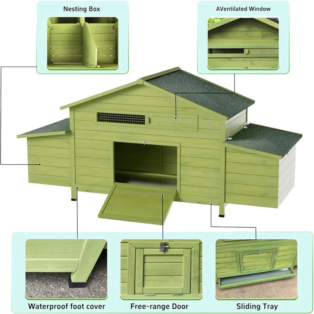 Wooden Chicken Tractor With 2 Nesting Boxes Outdoor Coop